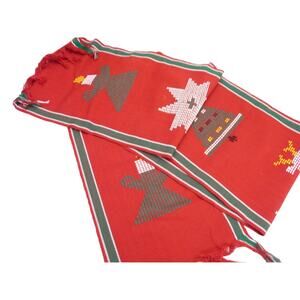 Vintage Boho Cottage Handmade Needlepoint Christmas Table Runner Decor Red